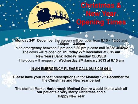 Christmas & New Year Opening Times