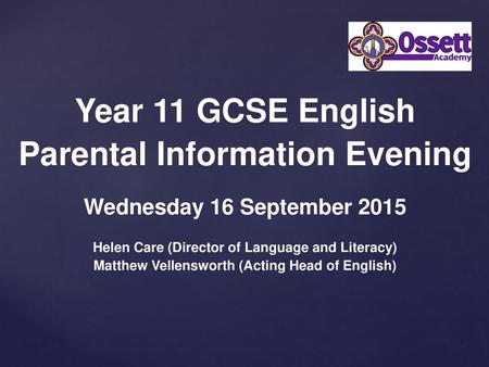 Year 11 GCSE English Parental Information Evening