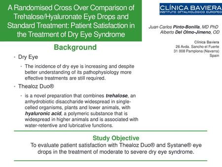 A Randomised Cross Over Comparison of Trehalose/Hyaluronate Eye Drops and Standard Treatment: Patient Satisfaction in the Treatment of Dry Eye Syndrome.