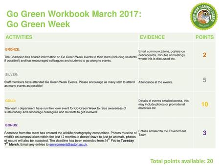 Go Green Workbook March 2017: Go Green Week