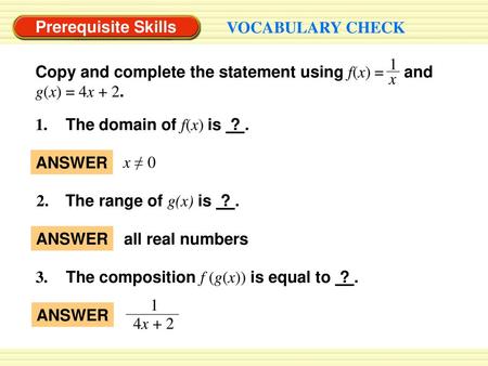 Prerequisite Skills VOCABULARY CHECK 1