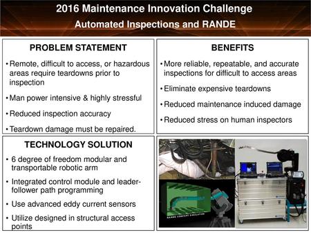 2016 Maintenance Innovation Challenge Automated Inspections and RANDE