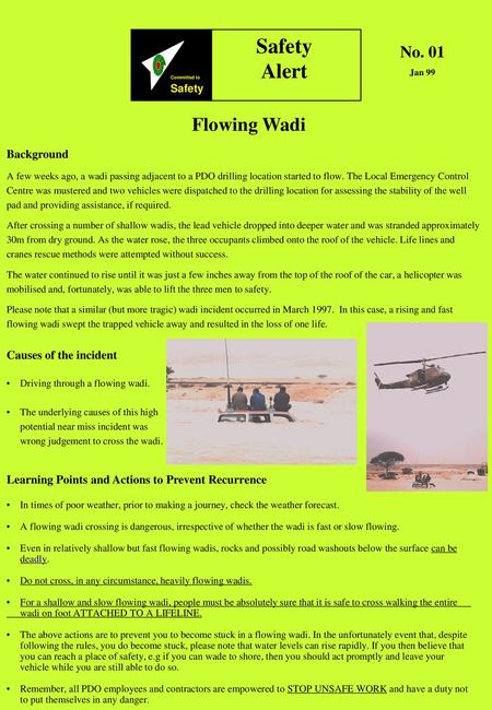 Safety Alert Flowing Wadi No. 01 Background Causes of the incident