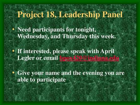 Project 18, Leadership Panel