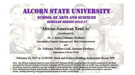 Alcorn State University School of Arts and Sciences Seminar Series