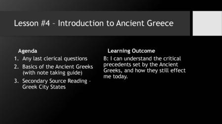 Lesson #4 – Introduction to Ancient Greece