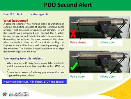 PDO Second Alert Valves open Valve closed Valves open Valve open