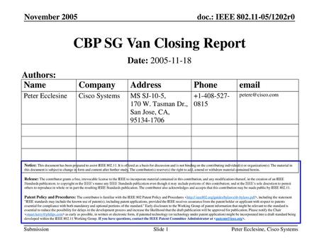 CBP SG Van Closing Report