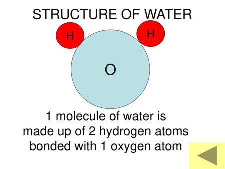 O STRUCTURE OF WATER 1 molecule of water is