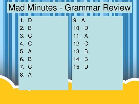 Mad Minutes - Grammar Review