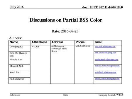 Discussions on Partial BSS Color