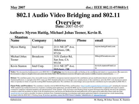 802.1 Audio Video Bridging and Overview