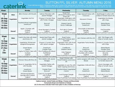 SUTTON FFL SILVER AUTUMN MENU 2016