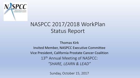 NASPCC 2017/2018 WorkPlan Status Report