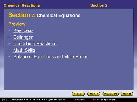 Section 2: Chemical Equations