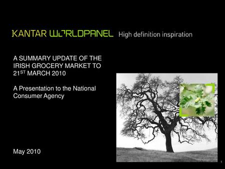 A SUMMARY UPDATE OF THE IRISH GROCERY MARKET TO 21ST MARCH 2010 A Presentation to the National Consumer Agency May 2010.