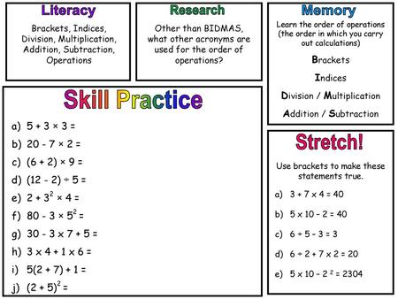 Literacy Research Memory Skill Practice Stretch!