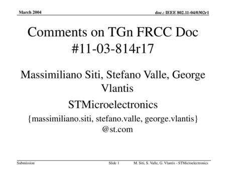 Comments on TGn FRCC Doc # r17