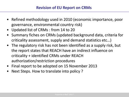 Revision of EU Report on CRMs