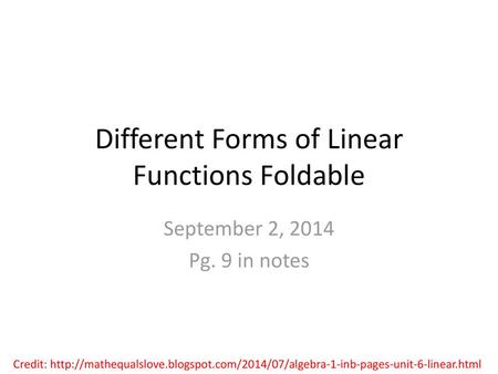 Different Forms of Linear Functions Foldable