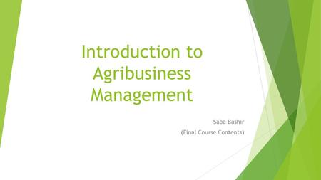 Introduction to Agribusiness Management