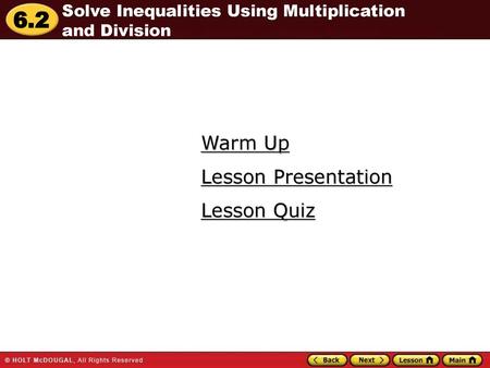 Warm Up Lesson Presentation Lesson Quiz