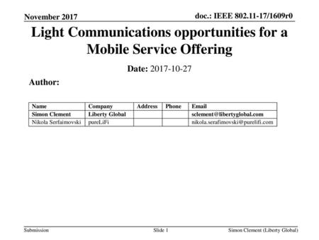 Light Communications opportunities for a Mobile Service Offering