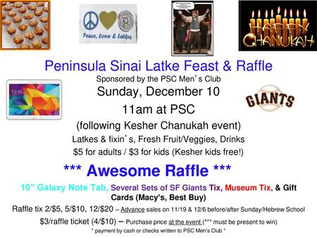 Peninsula Sinai Latke Feast & Raffle Sponsored by the PSC Men’s Club