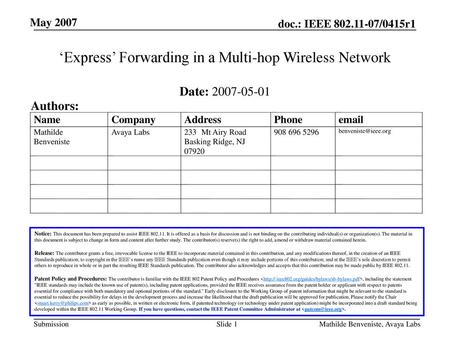 ‘Express’ Forwarding in a Multi-hop Wireless Network