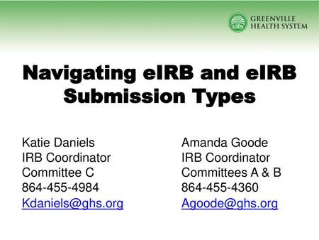 Navigating eIRB and eIRB Submission Types