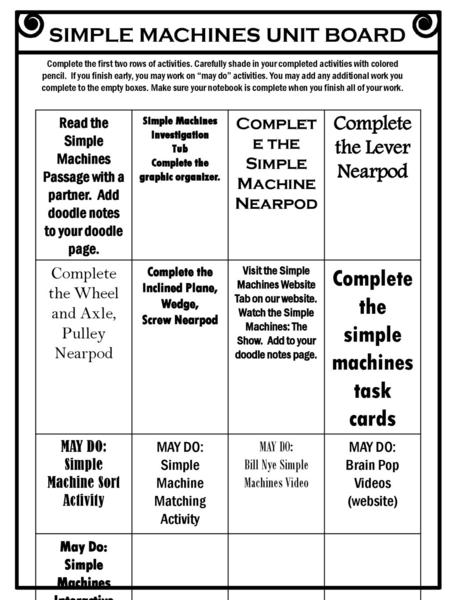 Complete the simple machines task cards