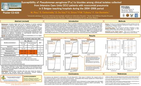 Susceptibility of Pseudomonas aeruginosa (P. a