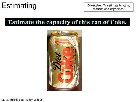 Estimate the capacity of this can of Coke.