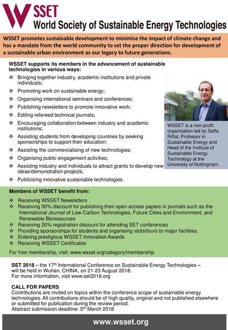 WSSET promotes sustainable development to minimise the impact of climate change and has a mandate from the world community to set the proper direction.