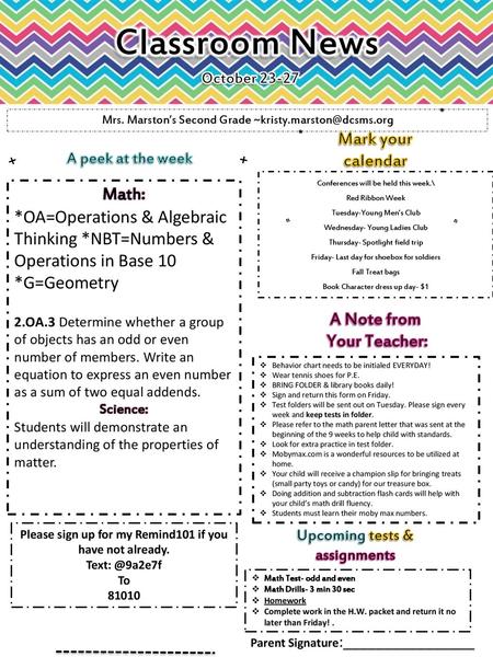 Upcoming tests & assignments