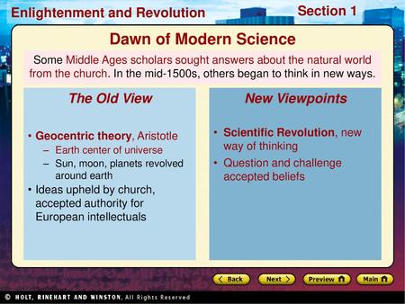 Dawn of Modern Science The Old View New Viewpoints