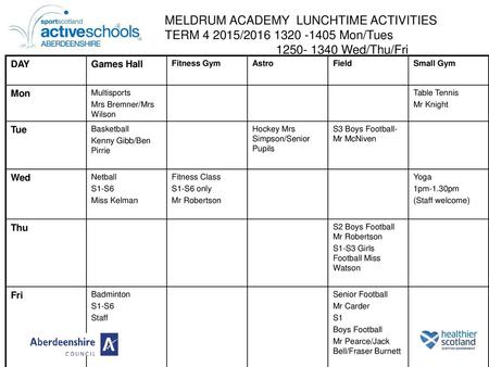 MELDRUM ACADEMY LUNCHTIME ACTIVITIES