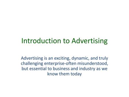 Introduction to Advertising