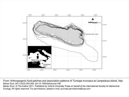 Figure 1 Map of the Mediterranean Sea showing the location of Lampedusa island and the main area in which the study was carried out. From: Anthropogenic.