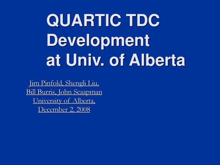 QUARTIC TDC Development at Univ. of Alberta