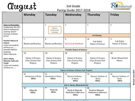 3rd Grade Pacing Guide Monday Tuesday Wednesday Thursday