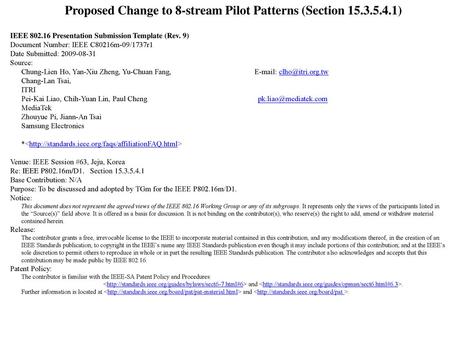 Proposed Change to 8-stream Pilot Patterns (Section )