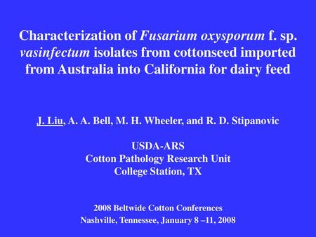 Characterization of Fusarium oxysporum f. sp