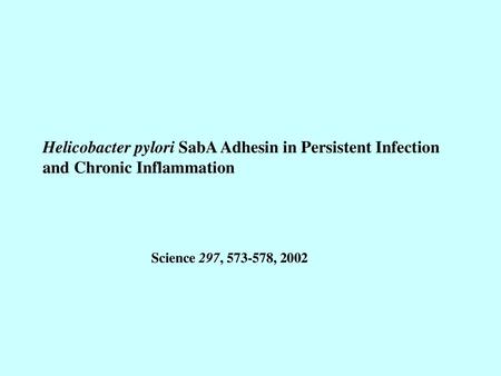 Helicobacter pylori SabA Adhesin in Persistent Infection and Chronic Inflammation Science 297, 573-578, 2002.