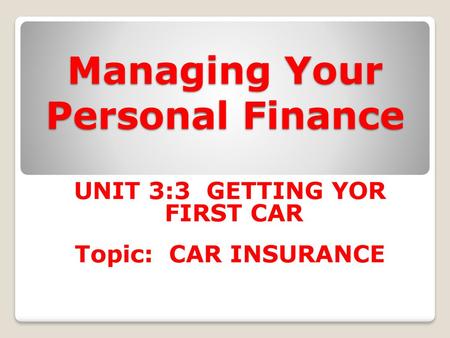 Managing Your Personal Finance