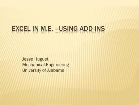 Excel in M.E. –Using add-ins