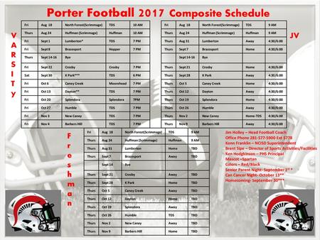 Porter Football 2017 Composite Schedule