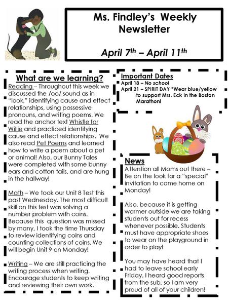 Ms. Findley’s Weekly Newsletter