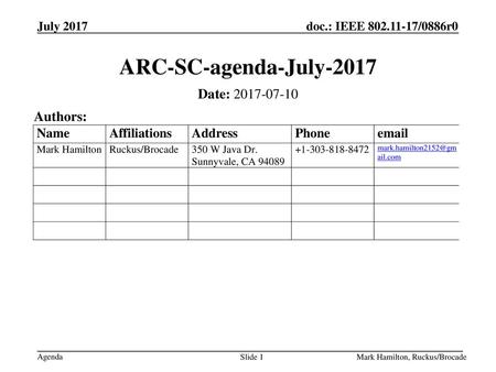 ARC-SC-agenda-July-2017 Date: Authors: July 2009