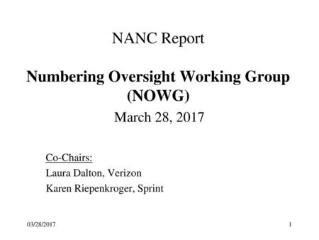 NANC Report Numbering Oversight Working Group (NOWG)